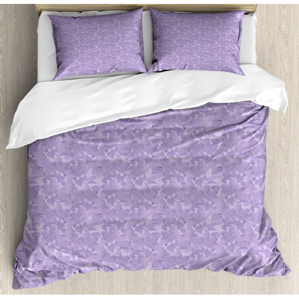 Lilac King Size Duvet Cover Set, Romantic Syringa Flower Bouquets