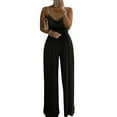 thumbnail image 2 of Aayomet Women Rompers Pearl Top Soild Sling Leg Pants Wide Jumpsuit Women's Jumpsuit,Black XL, 2 of 4
