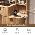 thumbnail image 6 of LAZZO 48" Wood Vanity with Glass Top, 3-Color Lights Mirror, Sliding Jewelry Organizer & Charging Station, Oak, 6 of 9