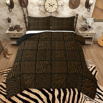 Manfei Zebra Cheetah Print Queen Comforter Set for Adult, Fashion Patchwork Buffalo Bedding Sets, Romantic Anniversary Reversible Bedding Comforter Set, Microfiber Bedroom Decor, 3pcs