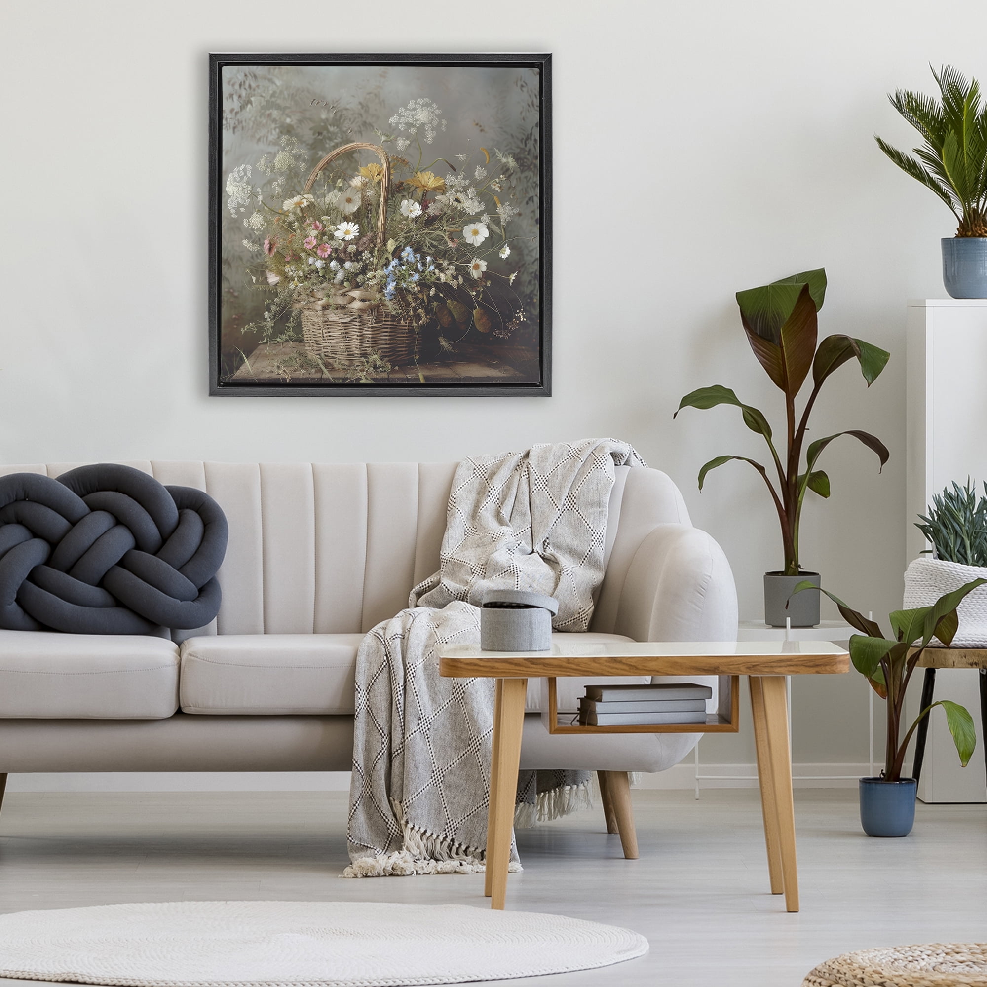 Stupell Industries Rustic Basket with Flowers Black Framed Floater Canvas Wall Art, design by Lazar Studio