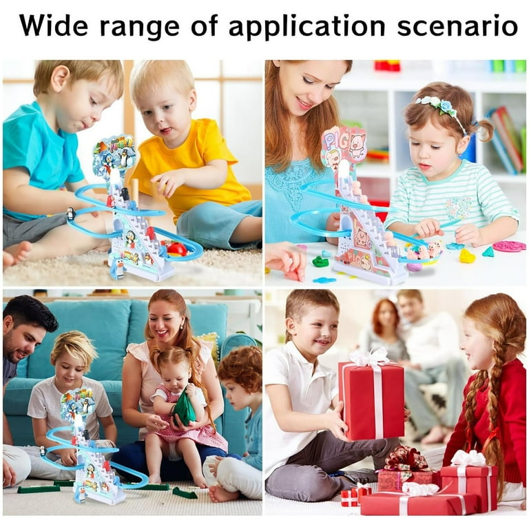 Juego De Pingüinos Deslizantes Con Escaleras – Pista De Carreras Eléctrica Con Luces Y Música, Para Niños De 3 A 8 Años (ABS, 14x5.5x25.5 Cm)