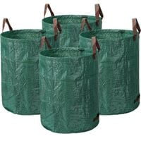 Pack de 4 Bolsas de Jardín PP Impermeables 272L - Independientes, Plegables y Reutilizables - Resistentes a Desgarros - Ideales para Residuos Verdes, Hojas y Hierba - Color Verde