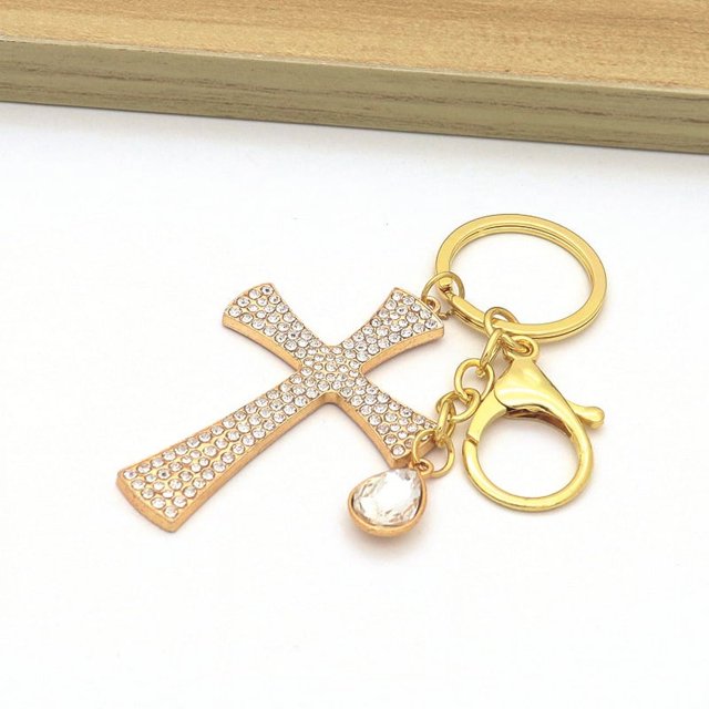 Bling Rhinestone Cross Keychain Heart Glitter Braided Lanyard Keychain for Women Gold Plated Cute Key Chain