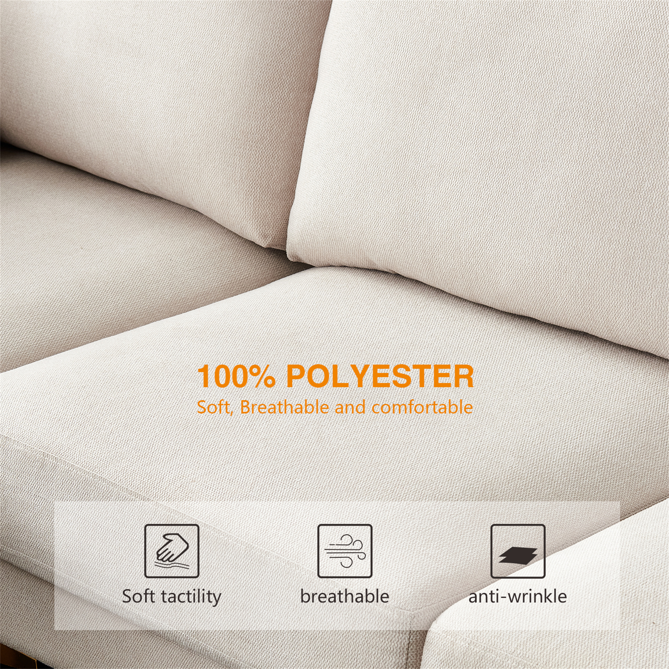 Aukfa 3-Piece Living Room Sectional Couch, Loveseat, Sofa Chair, Ottoman, 2 Pillows, Beige