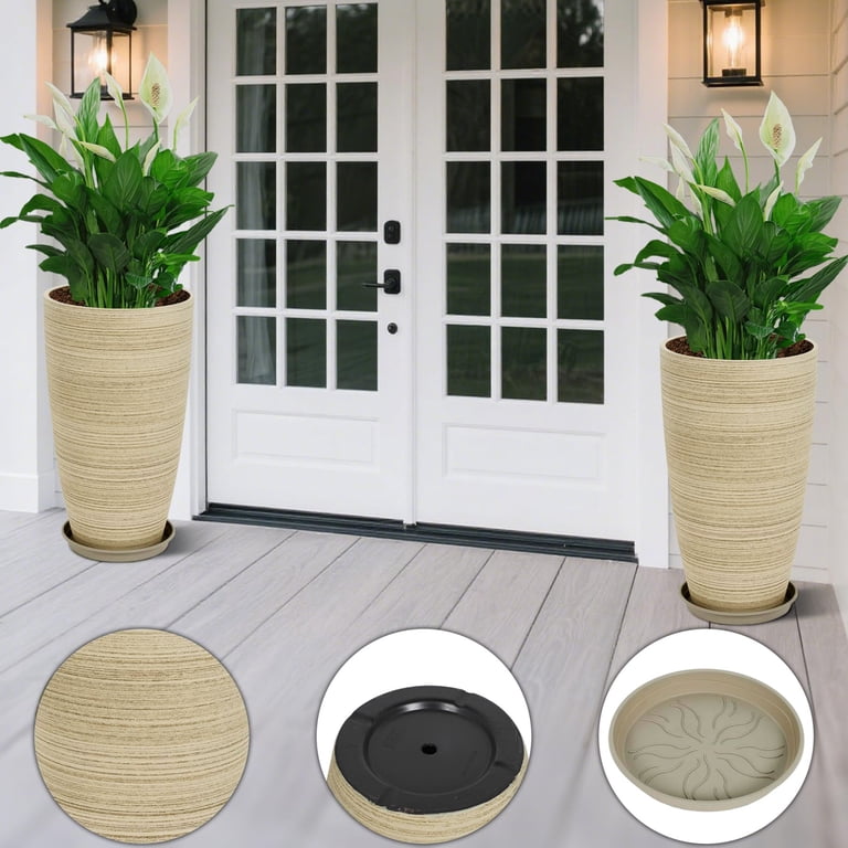 QCQHDU Large Plastic Planter, 21-Inch Oat, 2-Pack photo 2