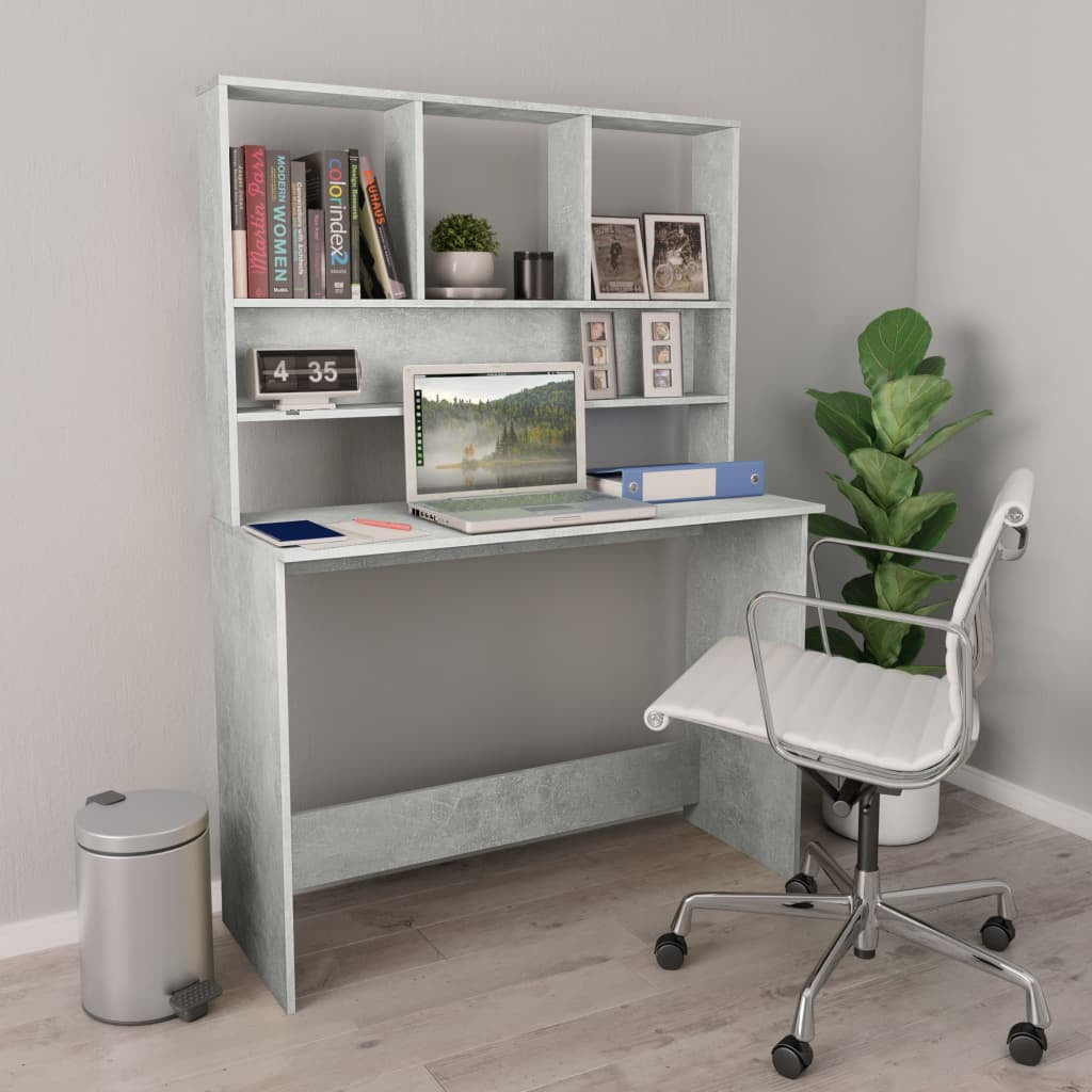 Kepooman 43" Modern Wooden Rectangle Computer Desk with Hutch & Bookshelf for Home Office, Light Grey Kepooman 43" Modern Wooden Rectangle Computer Desk with Hutch & Bookshelf for Home Office, Light Grey