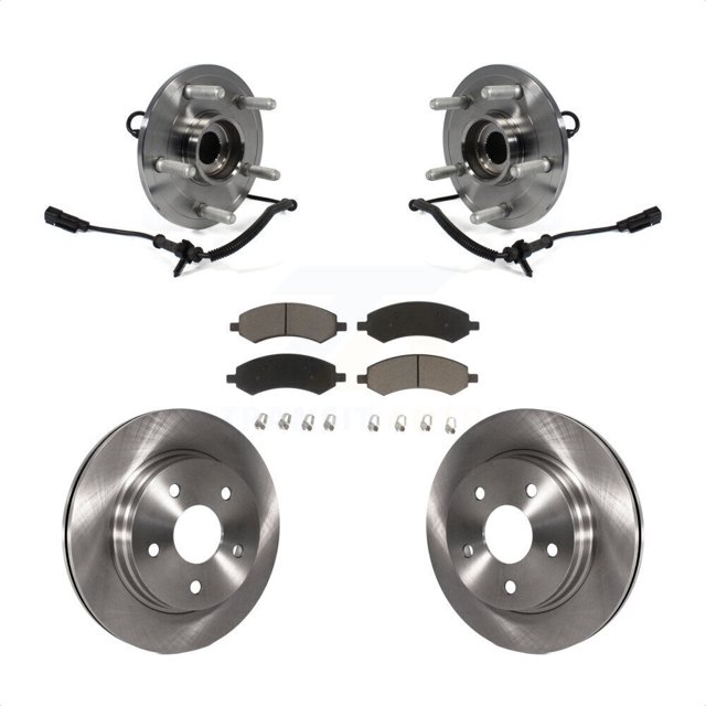 Transit Auto Front Hub Bearing Assembly Disc Brake Rotors and Ceramic Pads Kit for Car Ram 1500 Classic 4WD KBB-122259