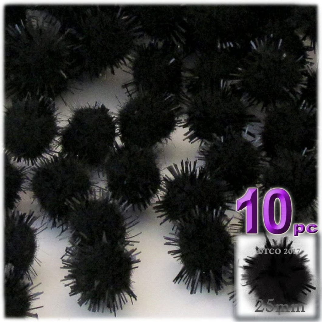 BalyFovin Chenille Sparkly Pom Poms Clear Porcupine 10-inch (25mm-) 10-pc  White 