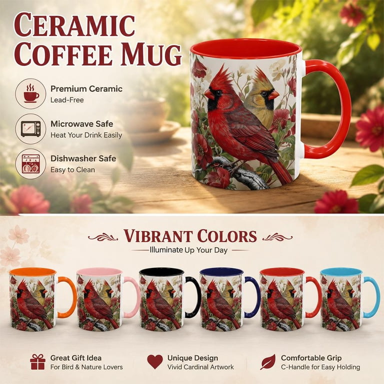 Cardinal Bird Ceramic Coffee Mug, Red and Brown Cardinal Birds on Flower  Branch Design, 11oz Tea Cup with HandleIdeal for Hot and Cold Drinks, Tea  Cup for Home, Gift for Nature Lovers -