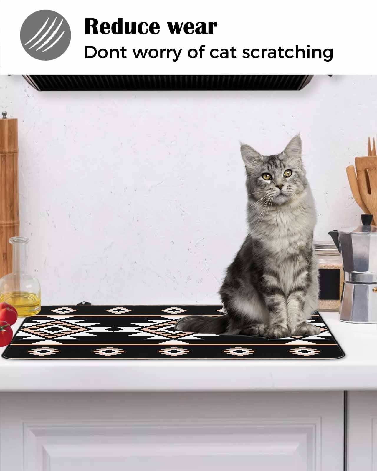 nqOlkjepod Large Induction Cooktop Protector Mat 36"x21", Black White Boho Stove Top Covers for Electric Stove, Modern Western Aztec Abstract Geometric Stove Burner Cover Mats, Glass Top Stove Cover