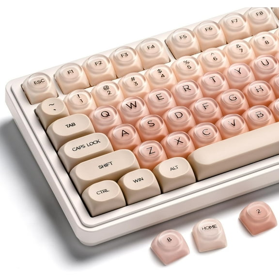 COSTOM PBT Keycaps, Jelly Keycaps Creamy MOA Profile, 132 Keys Translucent Cute Custom Key caps for Cherry Gateron MX Swithes Mechanical Keyboards, Flesh Pink
