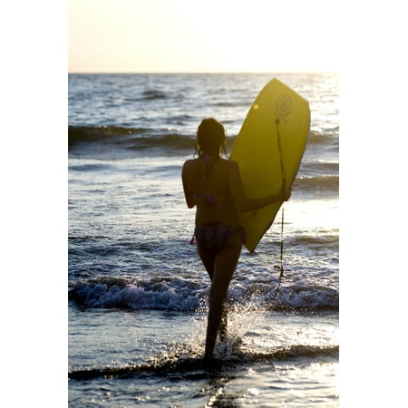 Woman On Beach Carrying Bodyboard Puerto VallartaMexico Canvas Art - Keith Levit Design Pics (12 x 19)