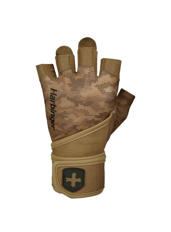 Harbinger Pro Wrist Wrap Weightlifting Gloves 2.0, Unisex Tan Camo Large