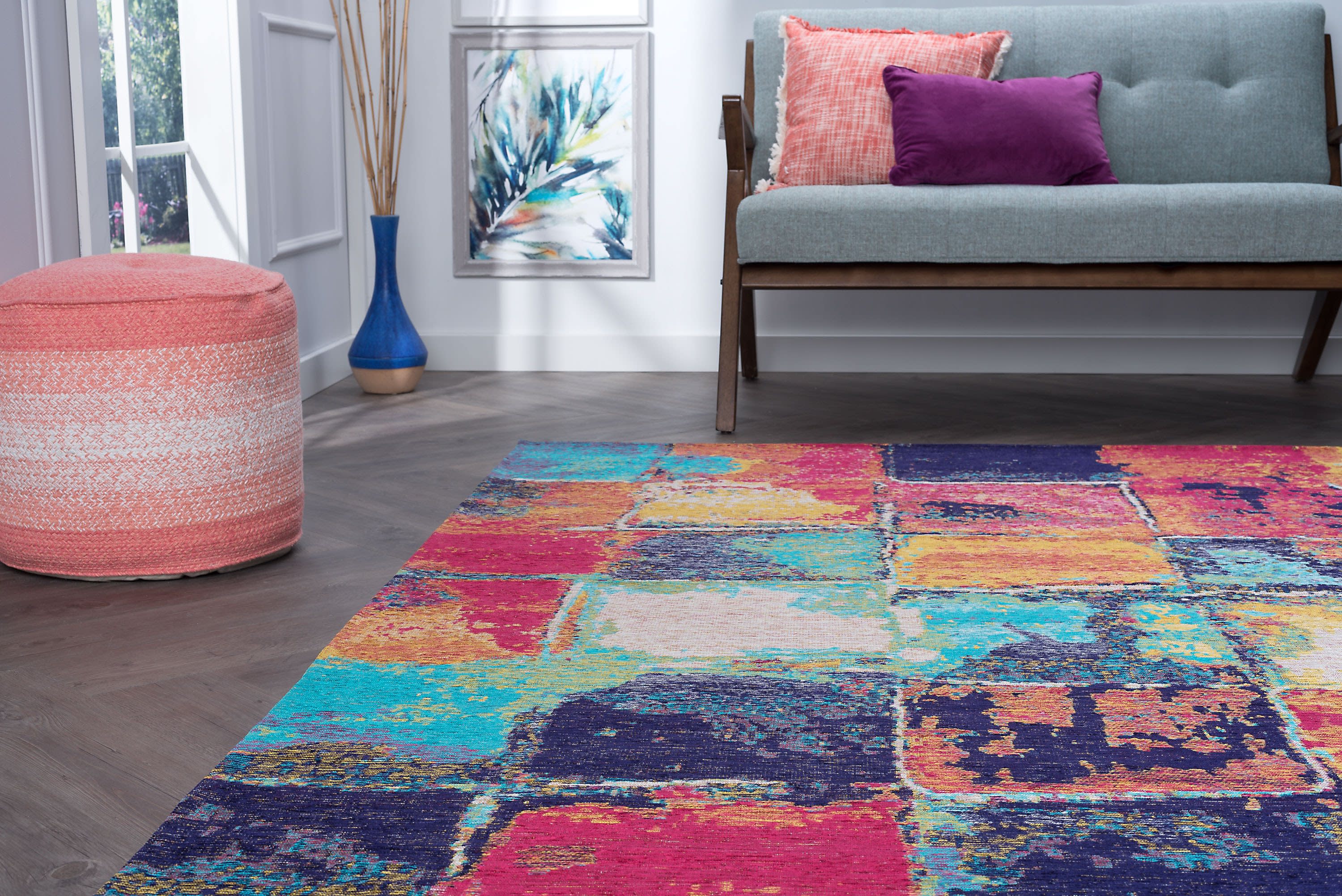 Contemporary 7x10 Area Rug (6'7'' x 9'6'') Abstract Multi-Color Living Room Easy to Clean