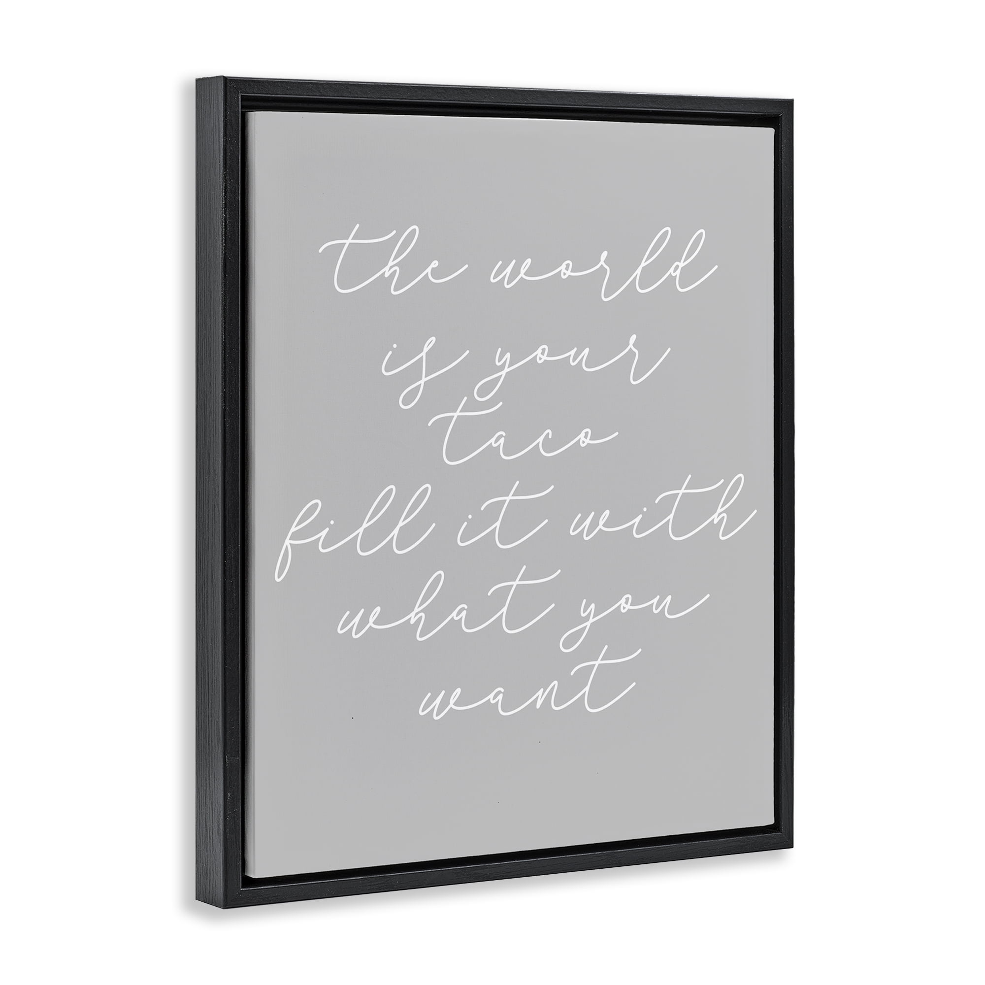 Stupell Industries World Is Your Taco Text & Numbers Painting Black Floater Framed Canvas Art Print Wall Art, 25 x 31