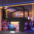 thumbnail image 3 of Leumius Full Size Low Loft Bed with Side Desk and Usb Ports, Gaming Style Metal Loft Bed with Led Lights, Storage Cabinets and Chic Canopy Design for Bedroom Guests Black, 3 of 9