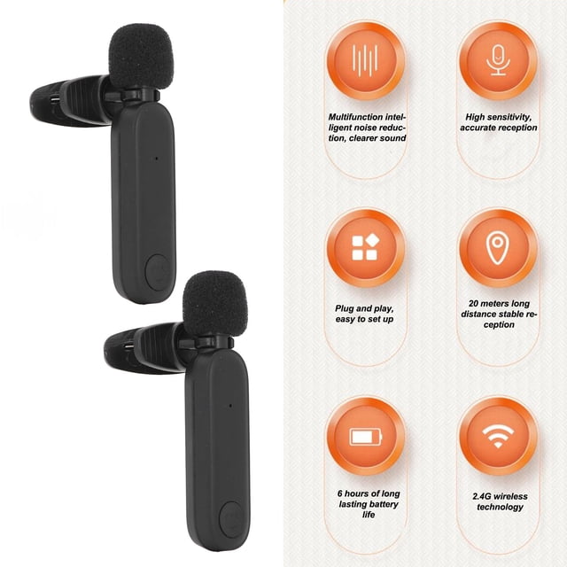 Micrófono de Solapa Inalámbrica, Micrófono Lavalier Inalámbrico 2.4G 2pcs Reducion de Ruido Inteligente Con Adaptador Tipo C Para Grabar