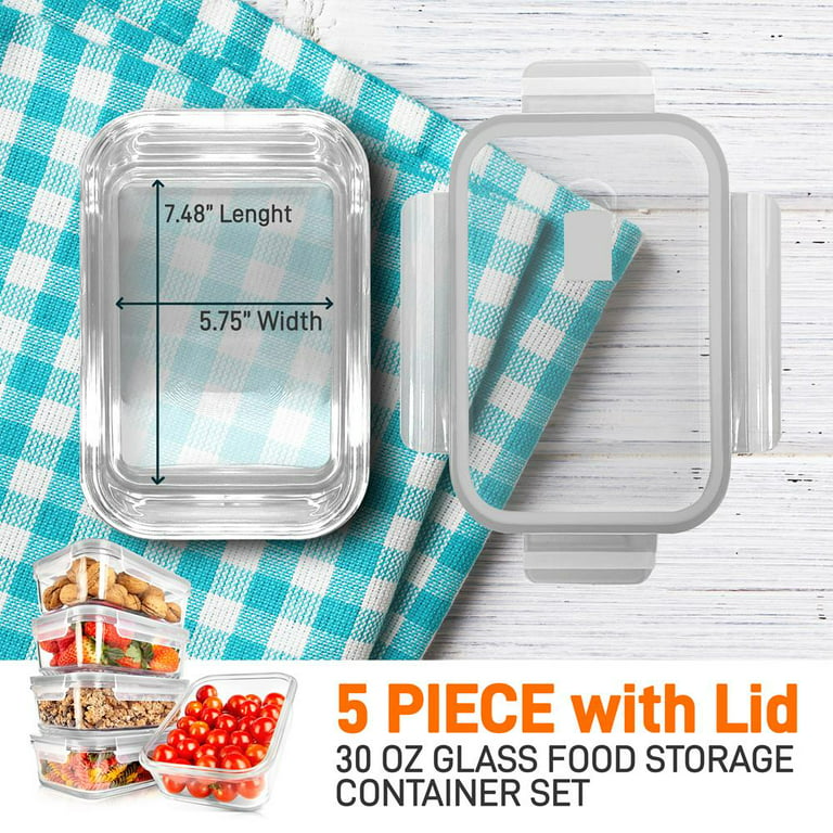 NutriChef 10-Piece Glass Food Containers - Stackable Superior Glass Meal-prep  Storage, (Gray) 