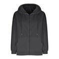 thumbnail image 4 of XPMWRP Women's Full Zip Hooded Drawstring Jacket Long Sleeve Fashion Solid Color Coats Fall Winter Fashion Loose Clothes with Pockets Gray M, 4 of 6