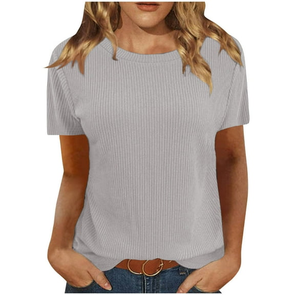 Inleife Womens Shirts Women's Fashionable Solid Round Neck Short Sleeved Casual T-Shirt Tops Blouses