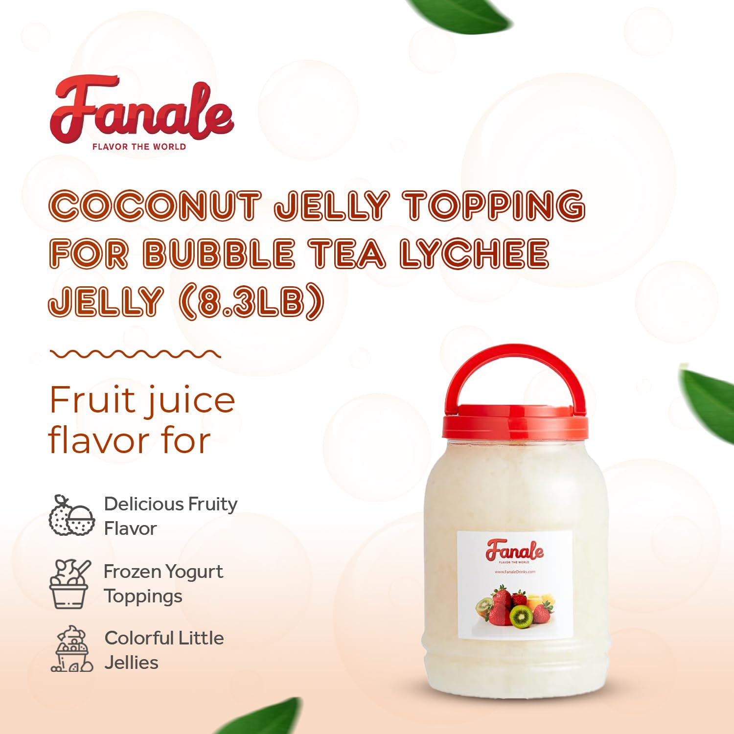 Fanale Coconut Jelly Topping with Lychee Flavor | 8.3 lb | Bubble Tea Topping | Pack of 1