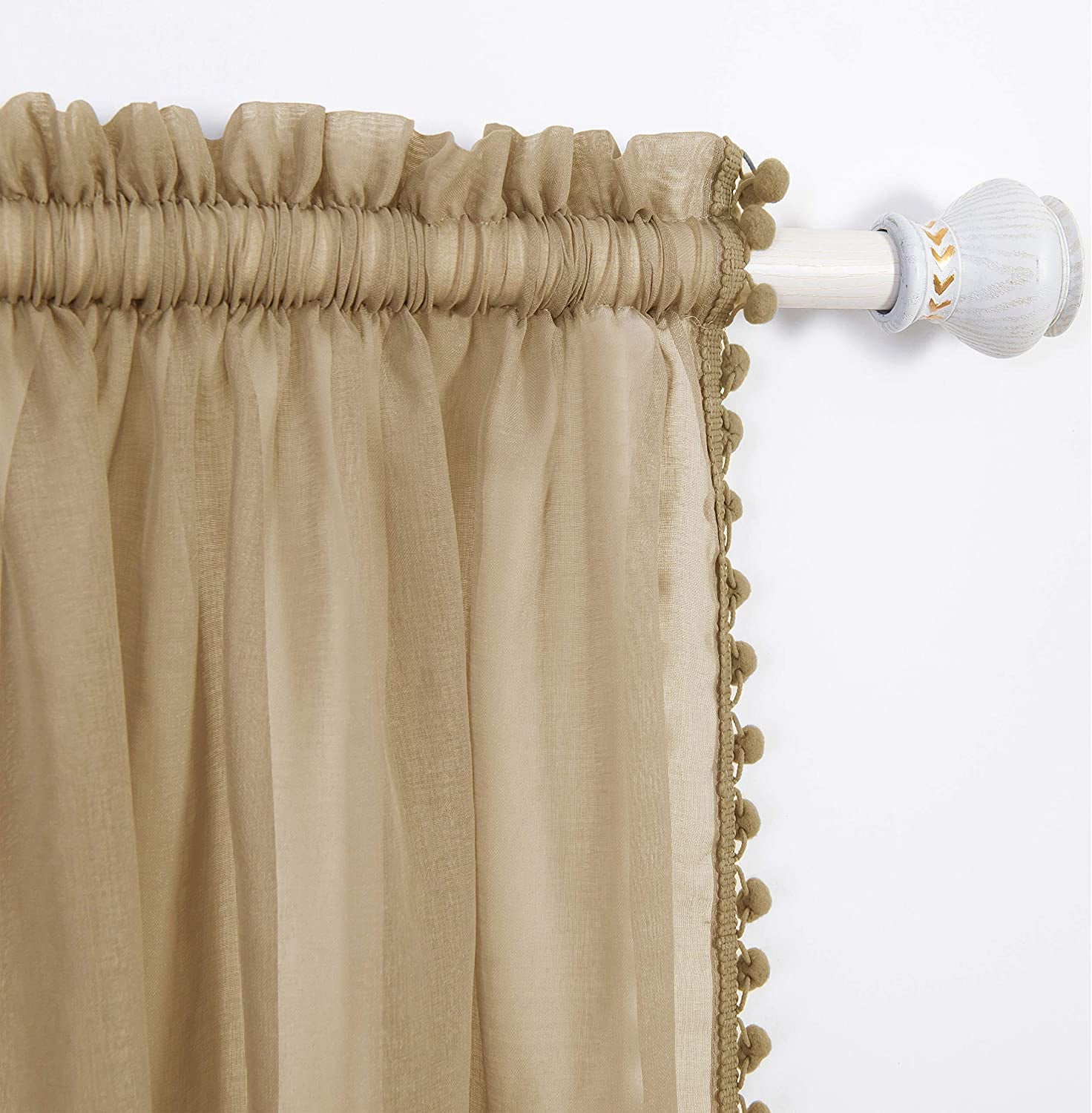 Pom Pom Tassled Sheer Panel Pair, 60x84, Beige