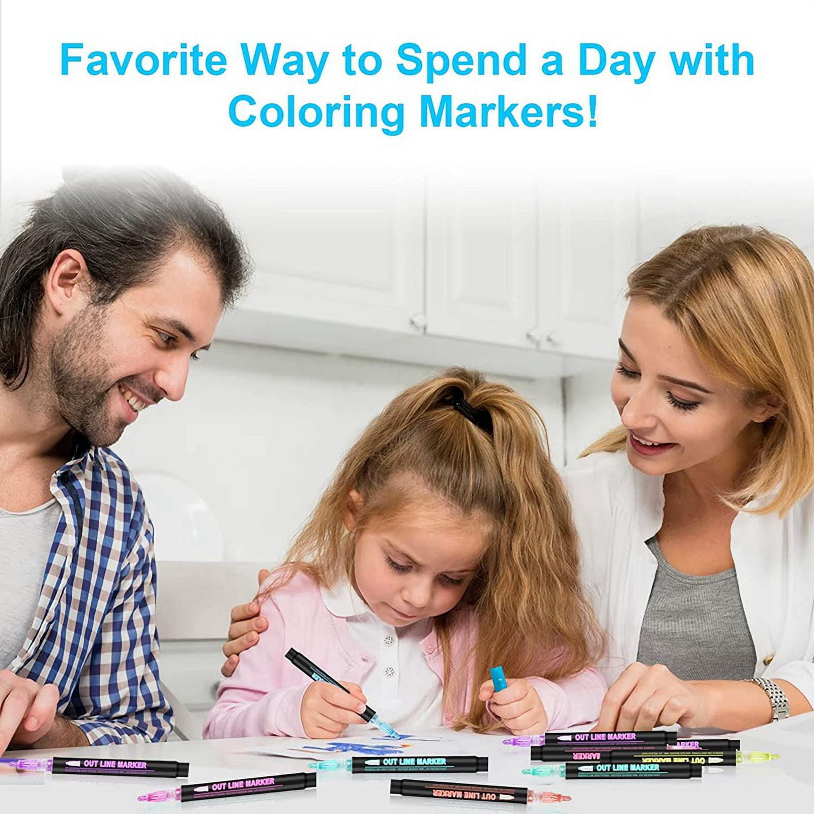 Double Line Outline Markers, 36 Colors Super Squiggles Shimmer Outline Marker Pen Set, Self Outline Metallic Markers