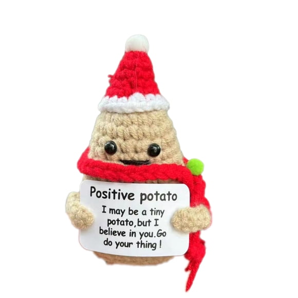 Sarkoyar Poupée au Crochet de Noël Positive avec Carte d'Encouragement Soutien Émotionnel Tricot Fait Main Chapeau du Père Noël Pomme de Terre Cornichon Décoration Ornement Jouet Anti-Stress
