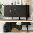 thumbnail image 2 of Laintene Fluted Sideboard with 3 Drawers, 55" Buffet Cabinet with Storage, Sliding Tambour Doors & 2 Adjustable Shelves, Modern Storage Accent Cabinet for Kitchen, Living Room, Hallway, Black, 2 of 10