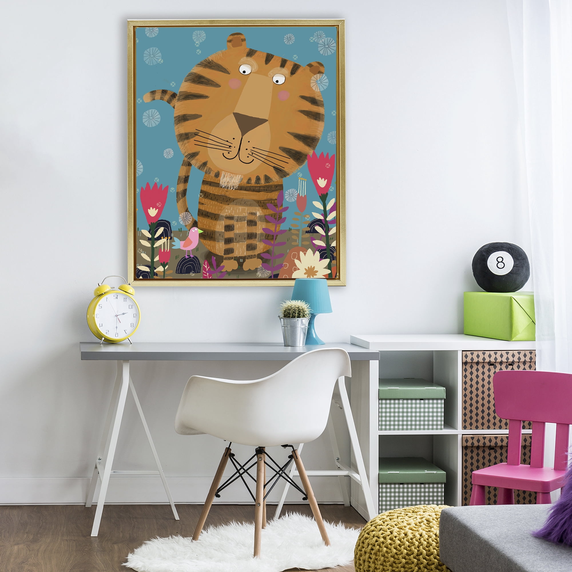 Stupell Industries Boho Tiger & Flowers Gold Framed Floater Canvas Wall Art, design by Carla Daly