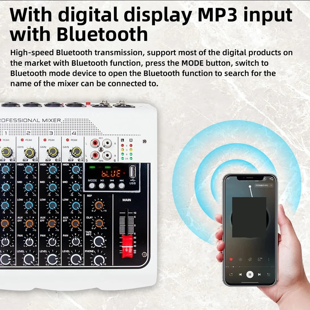 6 Channel DJ Controller Sound Mixer USB Recording Computer Delay Repeat Effect Sound Card