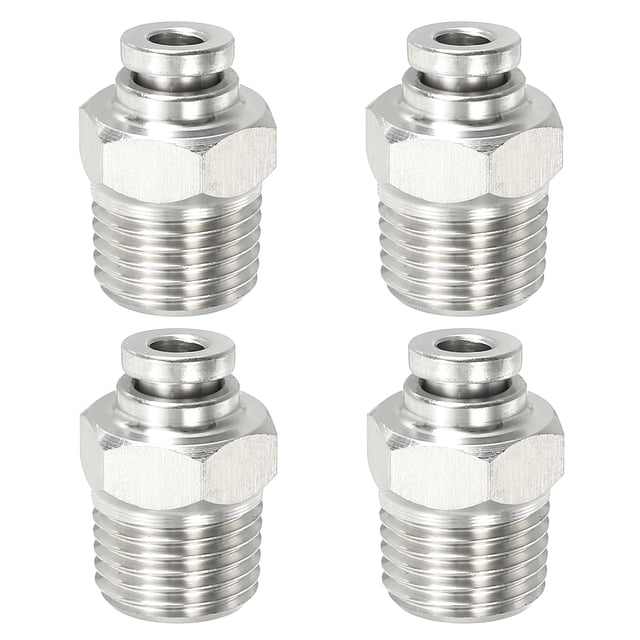 Conector de empuje Uxcell, acero inoxidable 304 macho recto 5/32" OD x 1/4" rosca NPT 4 Pcs