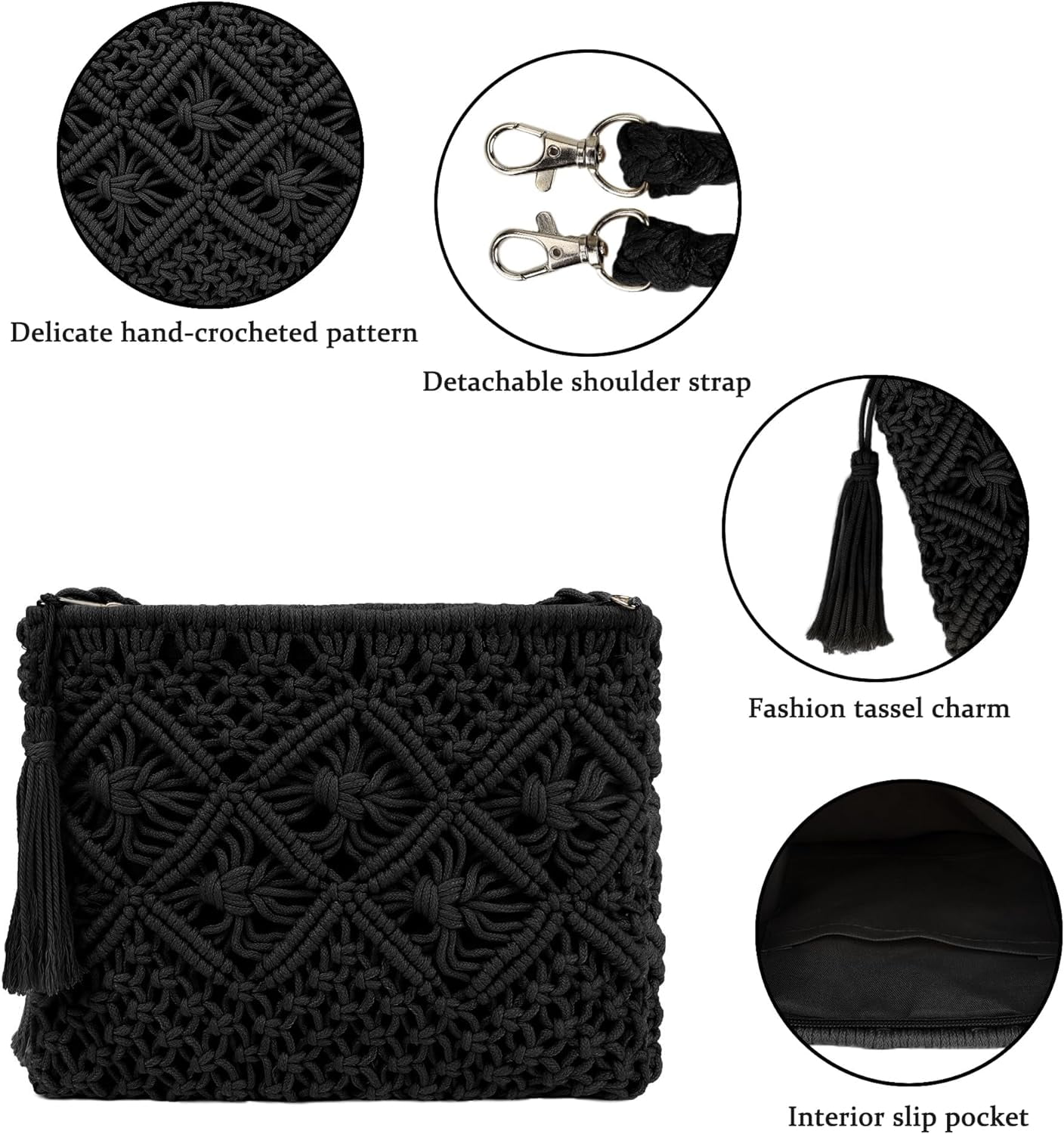 Women Crochet Shoulder Bag Handmade Woven Beach Crossbody Handbag Satchel Purse with Tassel for Summer