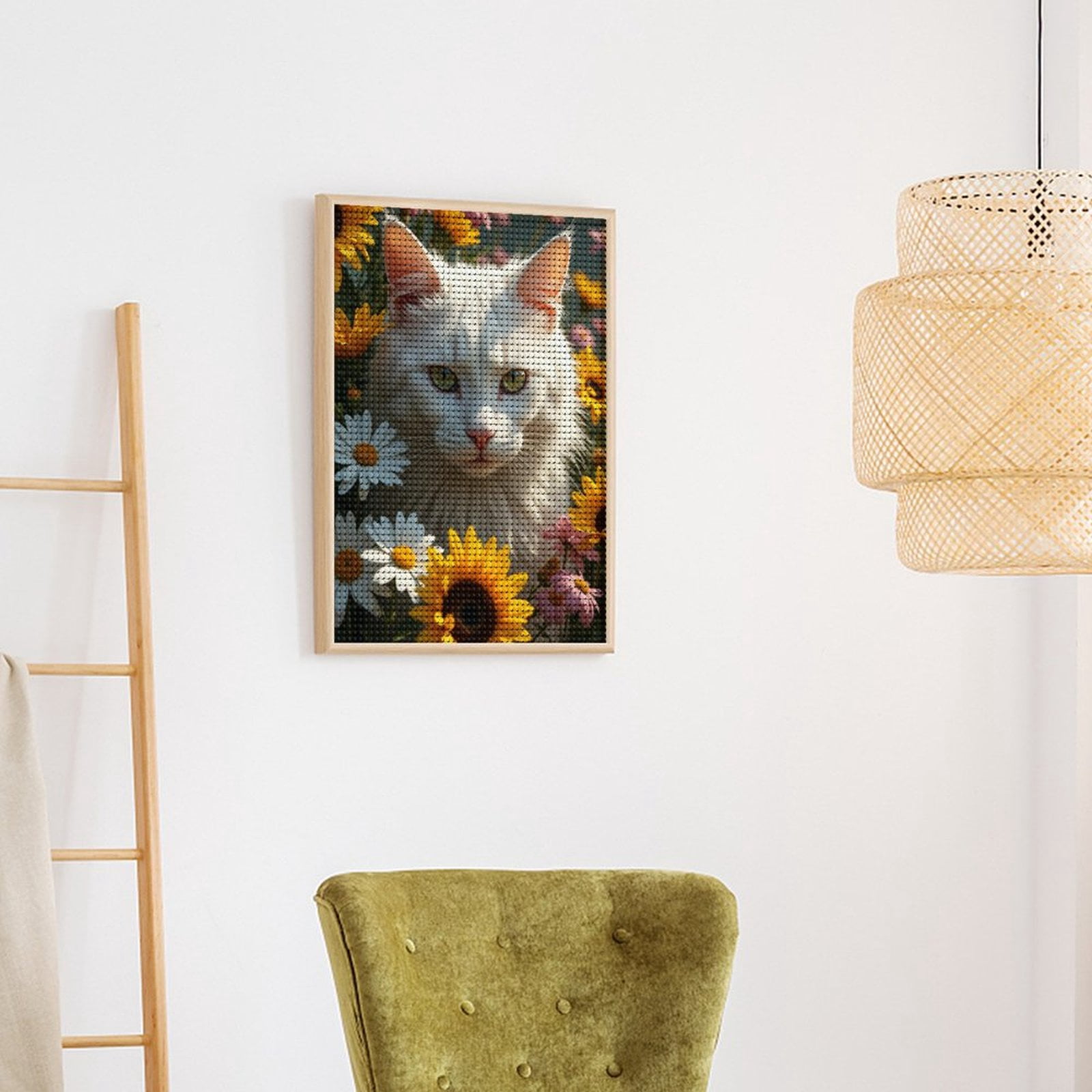 Diamond Art Kits for Adults, Cat Among Colorful Flowers 5D Diamond Painting Kits for Adults Beginners, DIY Full Drill Diamond Painting, Gem Art and Crafts 12x16