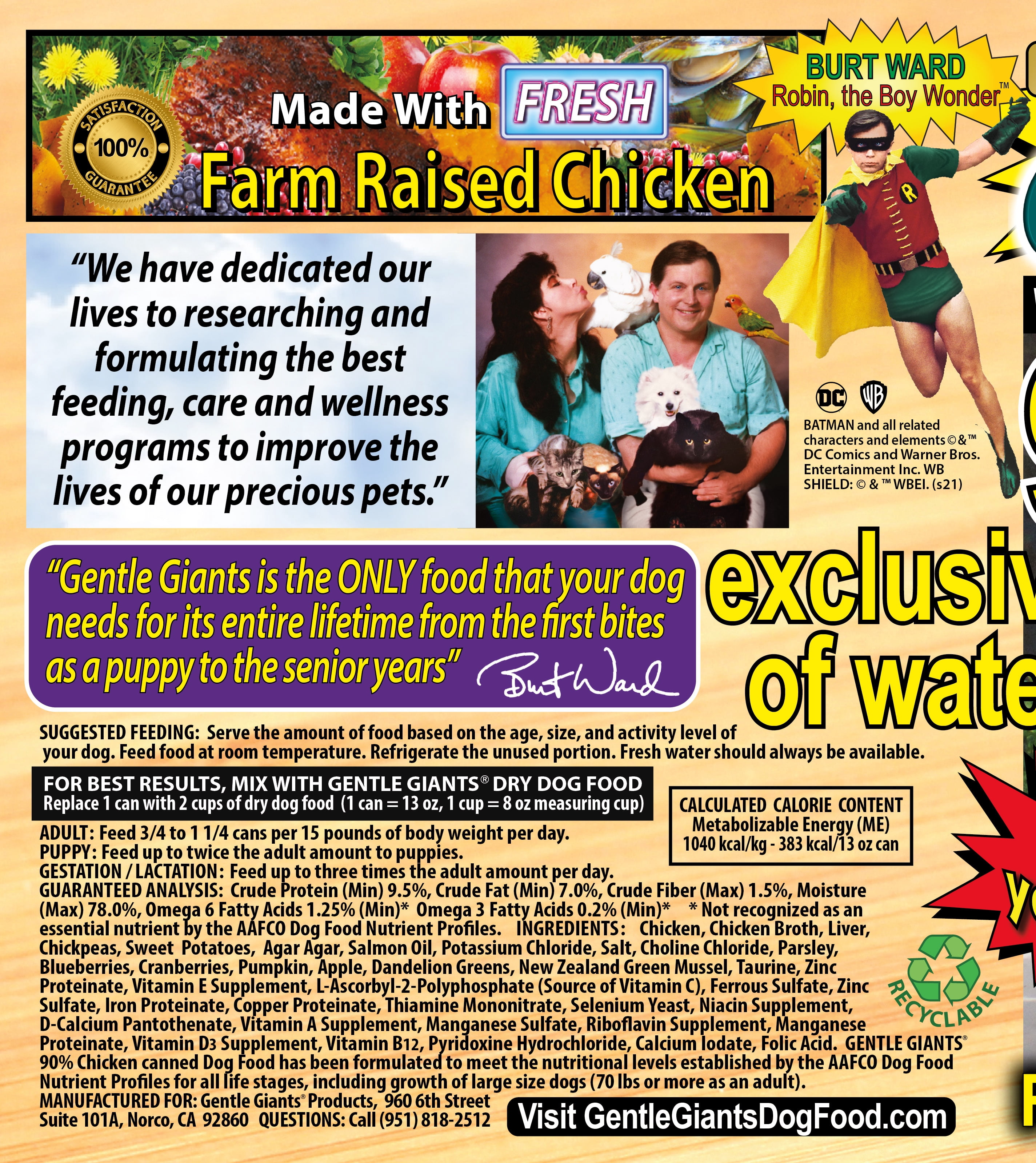 (12 Pack) Gentle Giants Canine Nutrition 90% Chicken Grain-Free Wet Dog Food, 13 oz