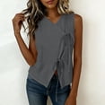 thumbnail image 6 of JGGSPWM Women's Summer Linen Vest Side Tie Sleeveless Wrap Tank Fashion Solid Color V Neck Dressy Going Out Top Gray S, 6 of 7