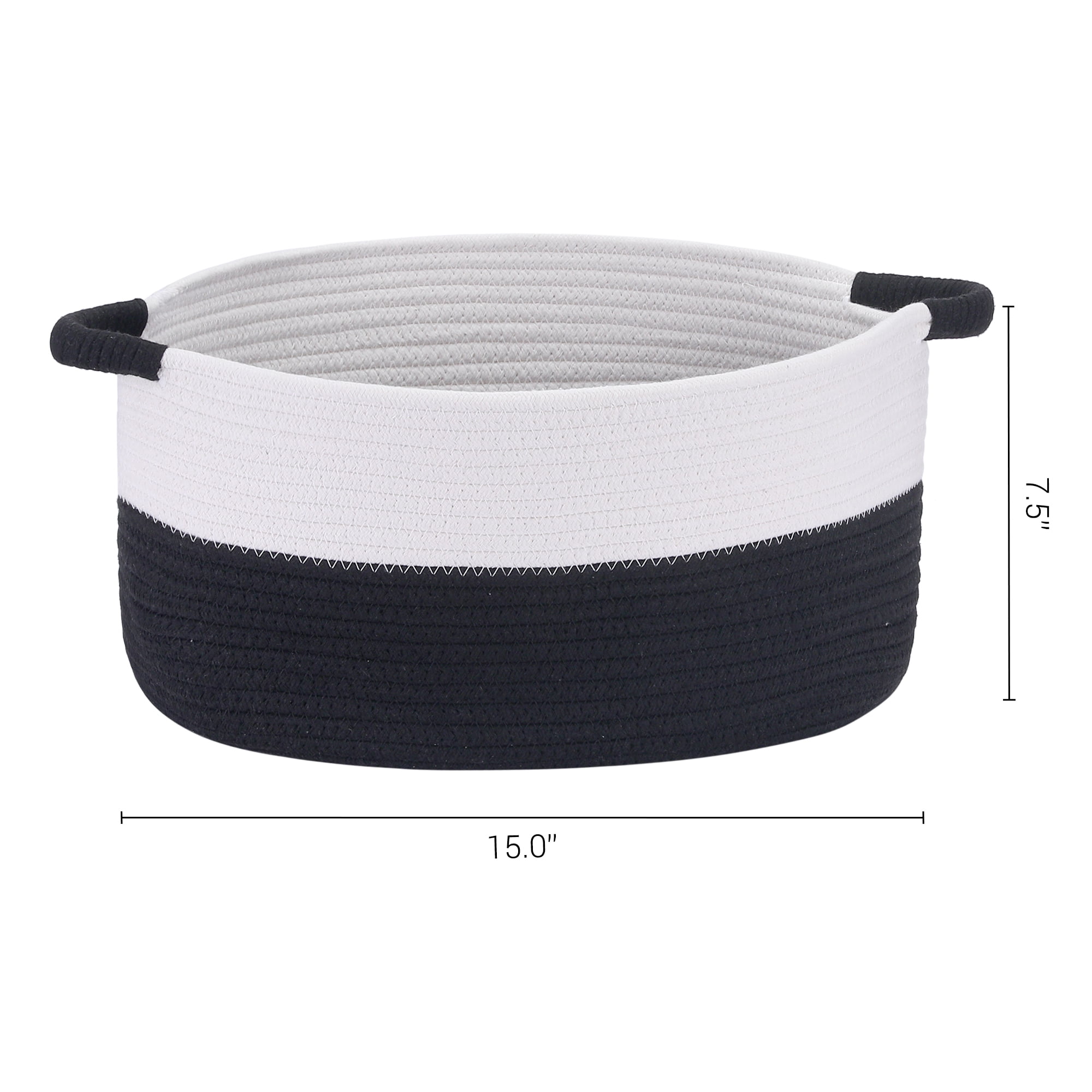 Unique Bargains Woven Storage Basket Bin with Handles White/Black 15.5*11.5*7.5in