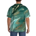 thumbnail image 3 of Naloa Green And Gold Marble Men's Loose Fit Cuban Collar Short-Sleeve Shirt, Hawaiian Shirts, Mens Shirts Casual for Everyday Wear Outings-Large, 3 of 5