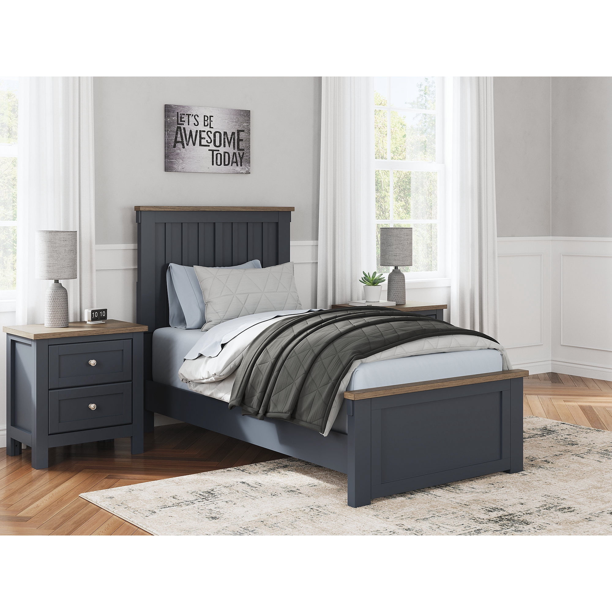 Signature Design by Ashley Landocken Twin Panel Kids Bed, Blue and Brown Finish