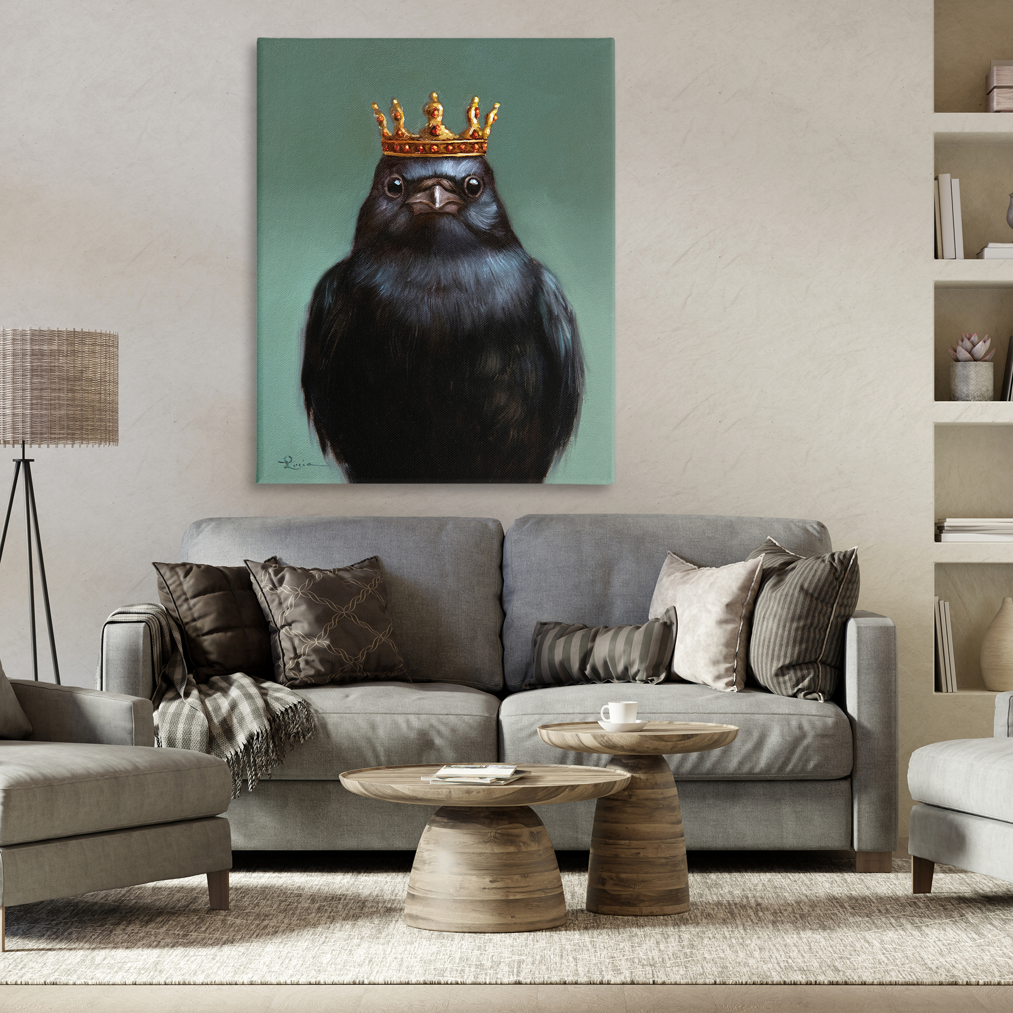 King Crow Portrait Canvas Wall Art, design by Lucia Heffernan