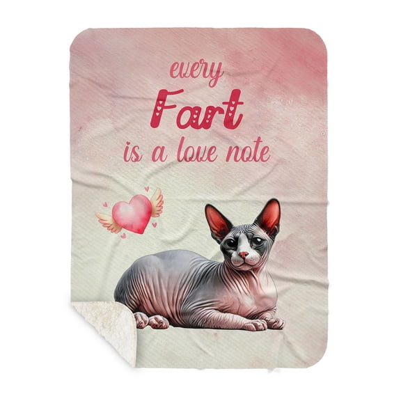 Every Fart is Love Note Sphynx Guilty Face Happy Valentine's Cozy Sherpa Blanket Cat Lover Kitten Owner Gifts Idea Warm Soft Throw Blanket - 01016