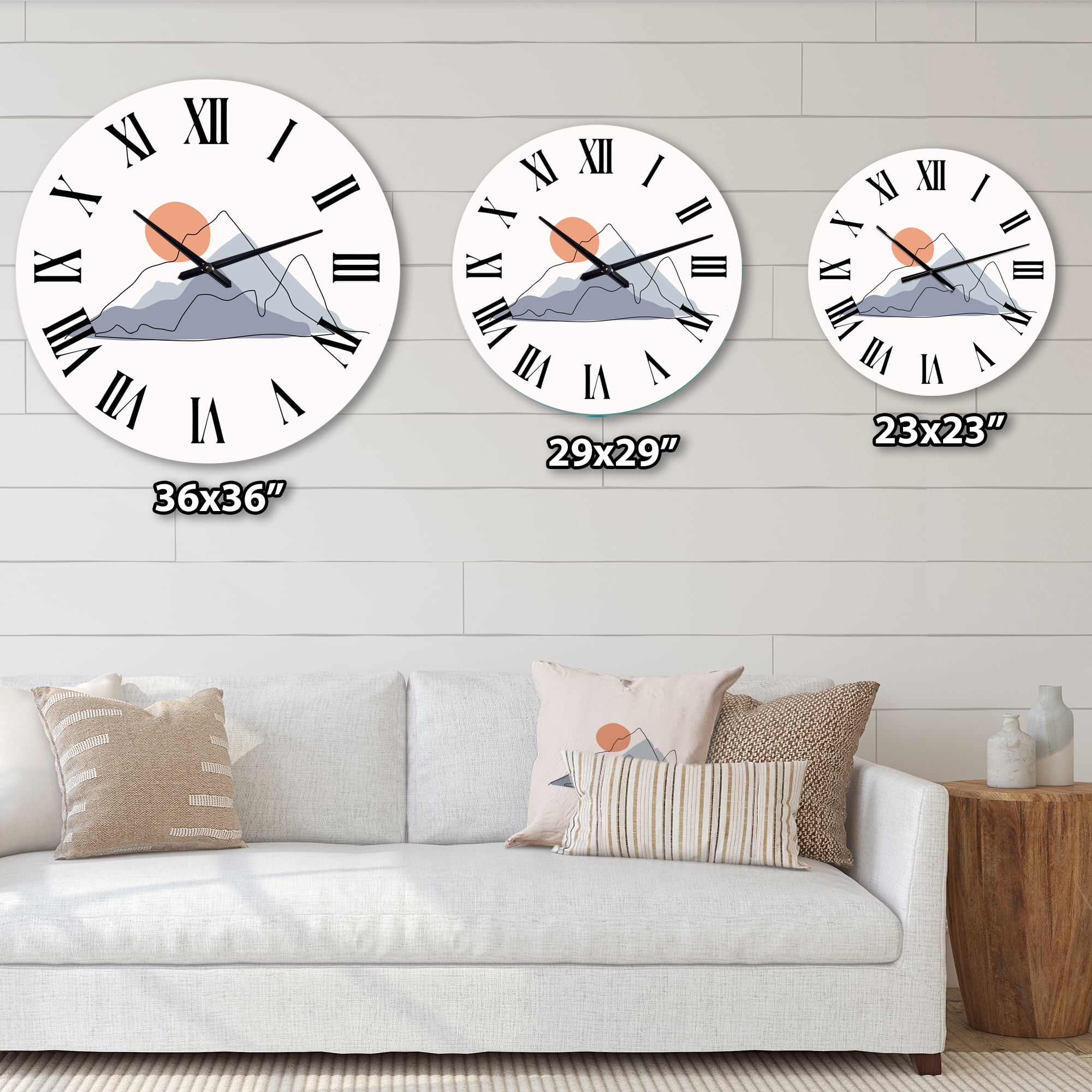 Designart 'Abstract Mountainscape With Red Moon' Modern Wall Clock