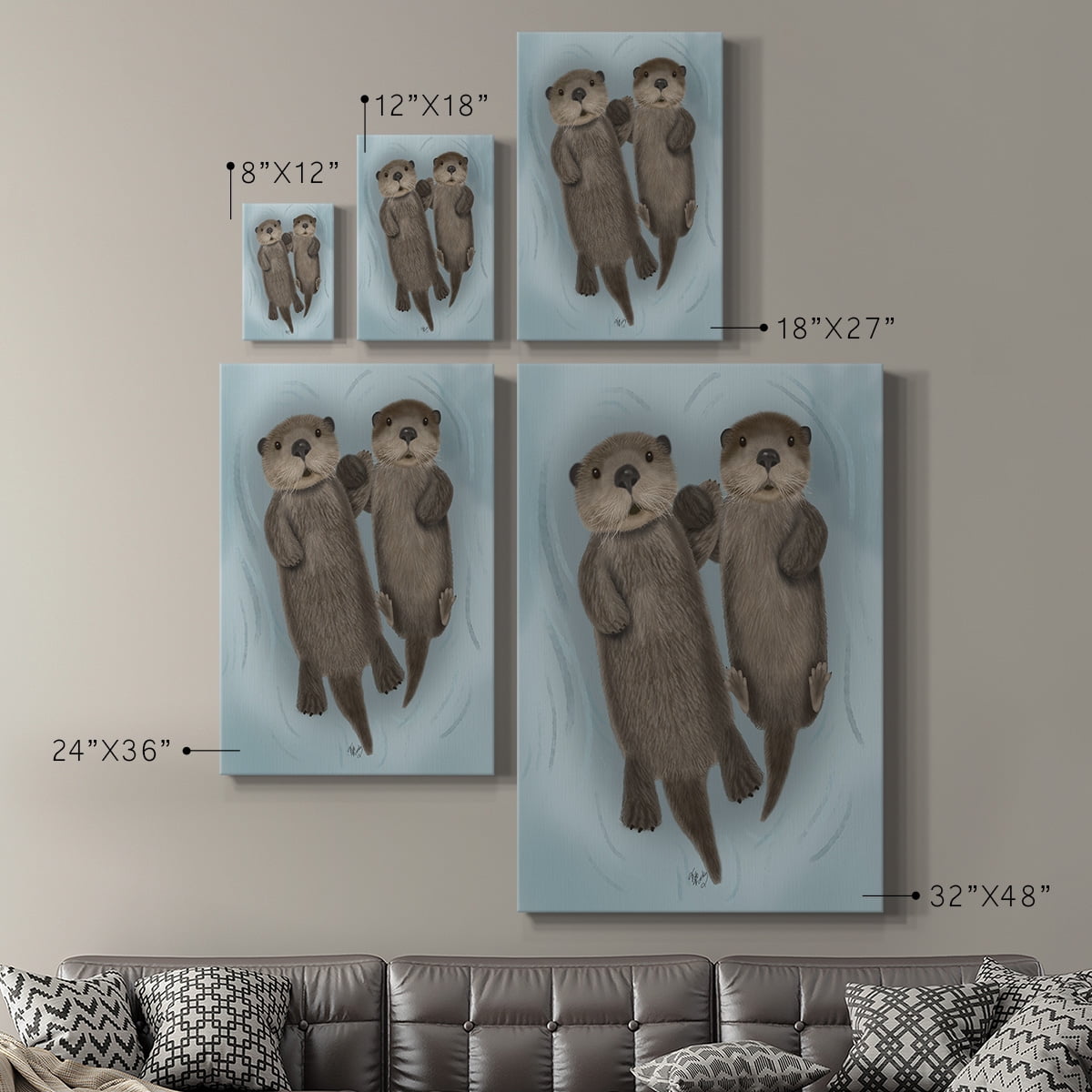 Otters Holding Hands Premium Gallery Wrapped Canvas - Ready to Hang