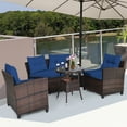 thumbnail image 4 of Patiojoy 4PCS Outdoor Patio Conversation Set Wicker Rattan Sectional Sofa W/Navy Cushions, 4 of 8