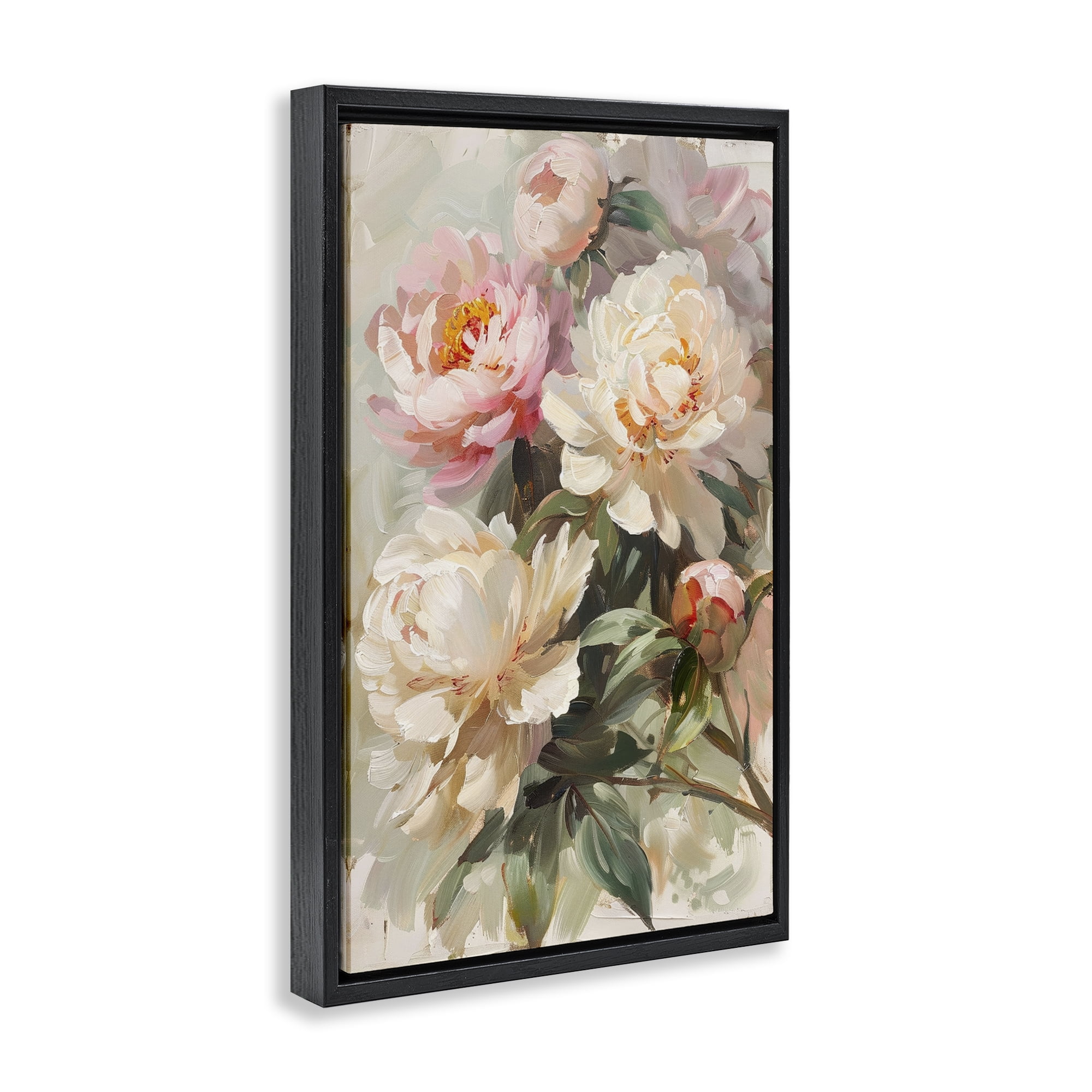 Stupell Industries Spring Peony Bundle Plants & Flowers Painting Black Floater Framed Canvas Art Print Wall Art, 17 x 25