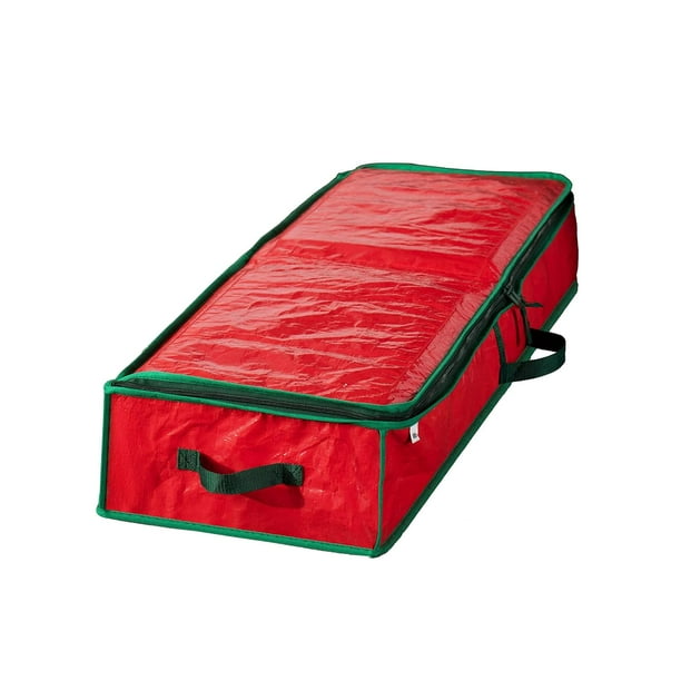 Organizador de papel de regalo con bolsillos interiores, caja de almacenamiento debajo de la cama, gran capacidad Rojo