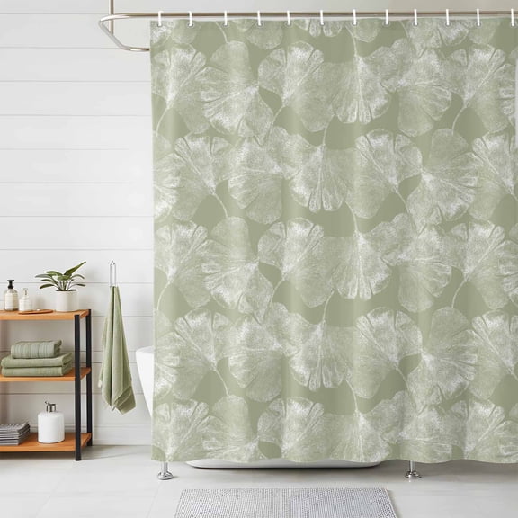 Shower Curtains for Bathroom, Sage Green Leaves Waterproof Fabric Shower Curtain, Vintage Abstract Art Botanical Decorative Bathroom Curtain for Bathtub, 66"x72", No Hooks Included