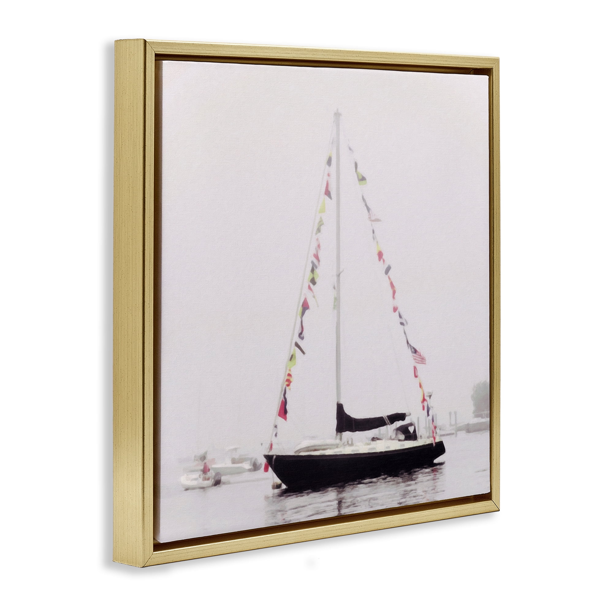 Stupell Industries Sail Flags in Harbor Nautical & Beach Photography Gold Floater Framed Canvas Art Print Wall Art, 18 x 18