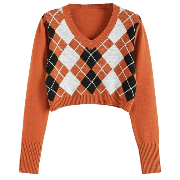 Sweaters for women Fashion Women's Argyle Pattern Long Sleeve England Style Sweaters Ladies Top christmas sweater women